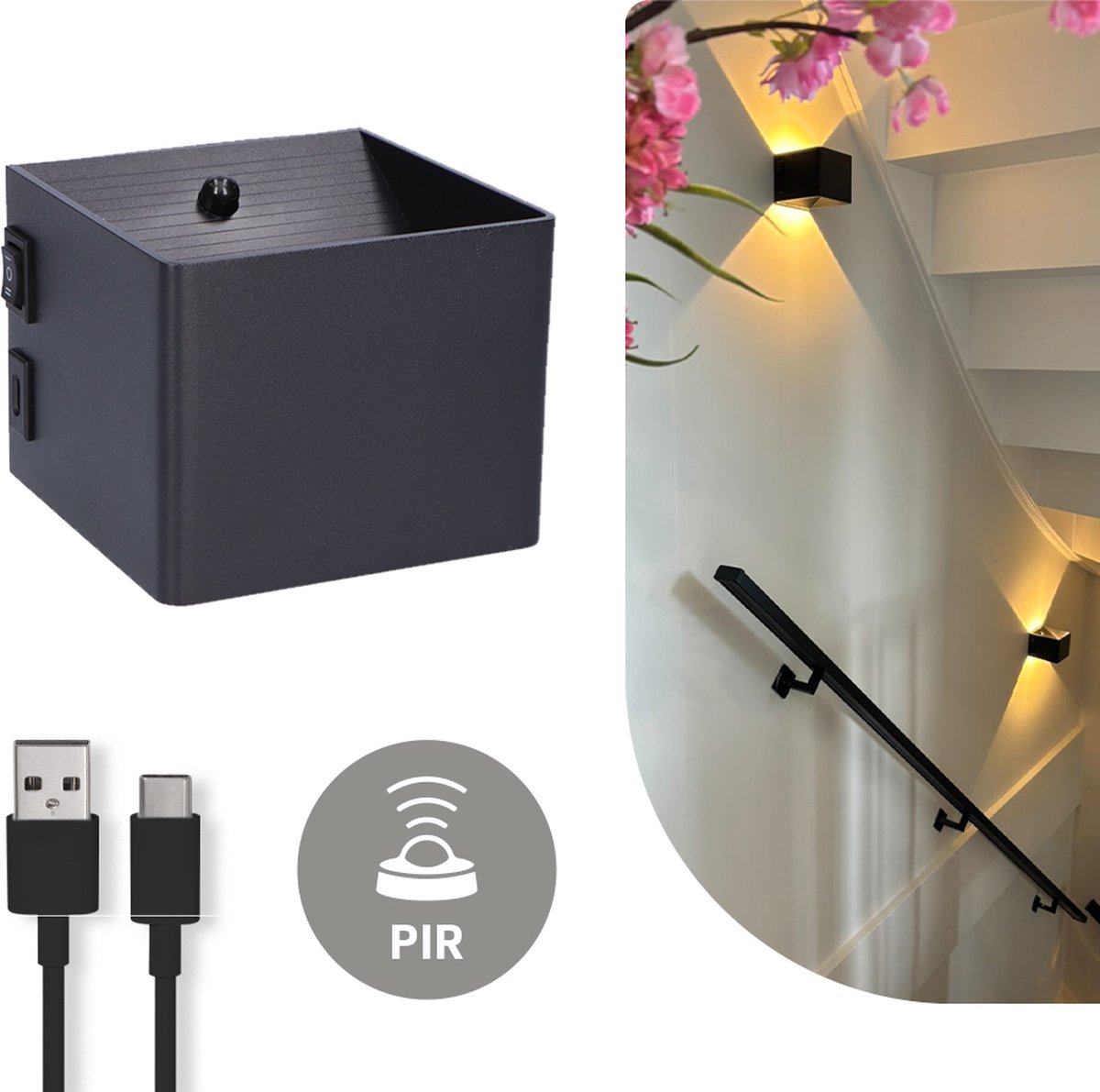 Latium Wandlamp Oplaadbaar met Bewegingssensor Zwart