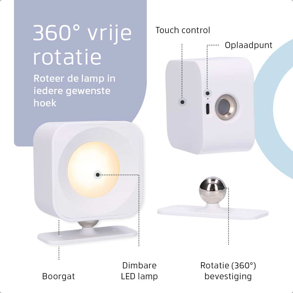 Vierkante Oplaadbare Wandlamp Wit - Draadloze Verlichting voor Binnen | Latium