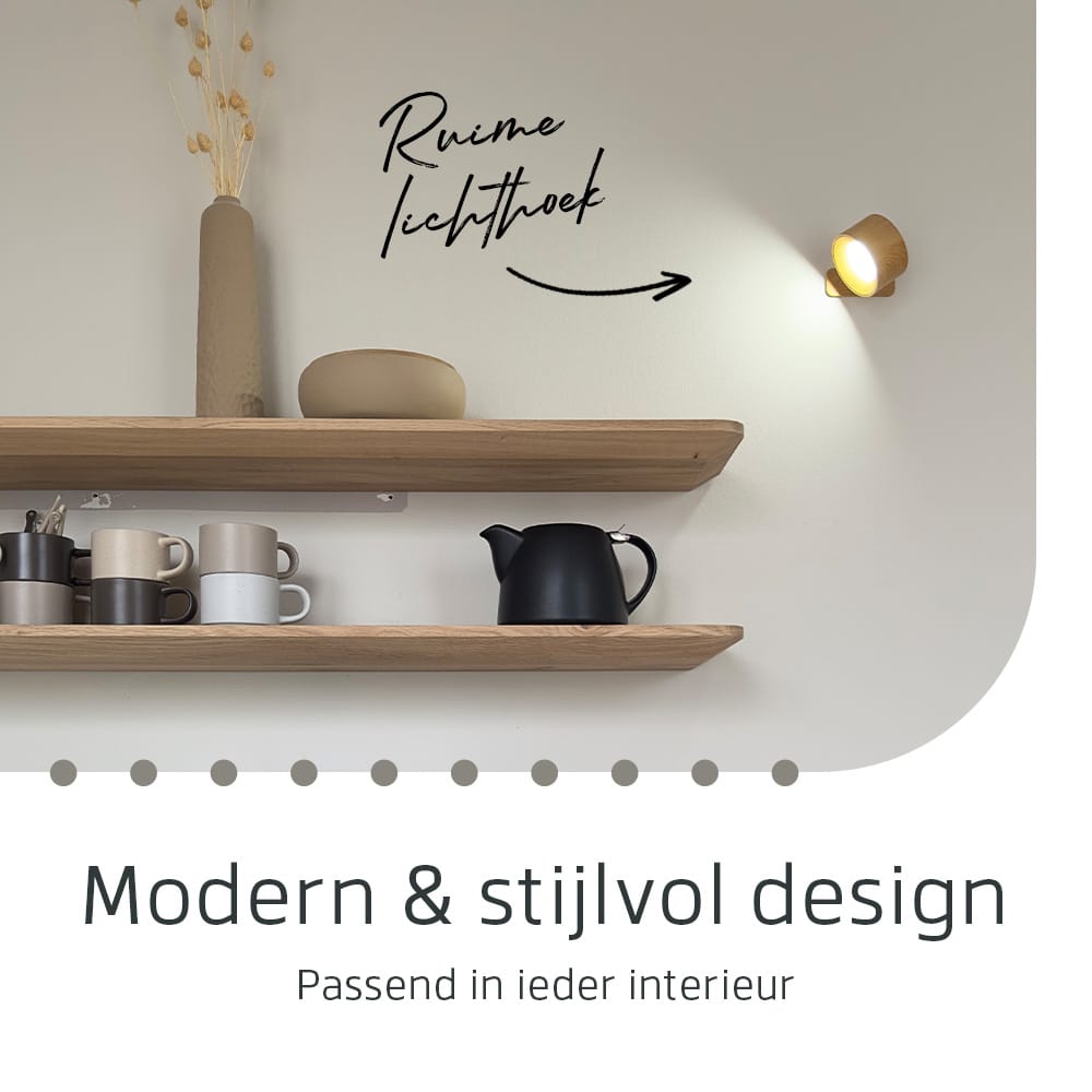 Ronde Oplaadbare Wandlamp Hout Look - Draadloze Verlichting voor Binnen | Latium