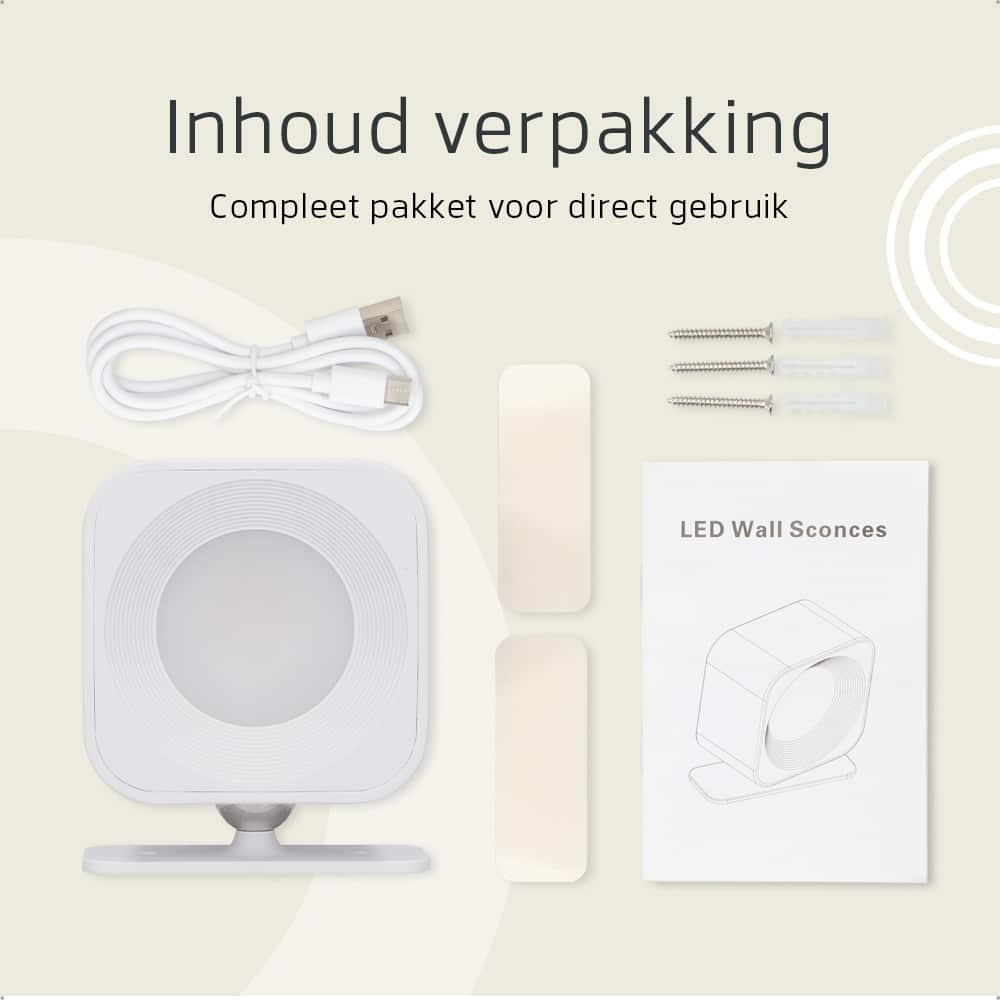 Vierkante Oplaadbare Wandlamp Wit - Draadloze Verlichting voor Binnen | Latium