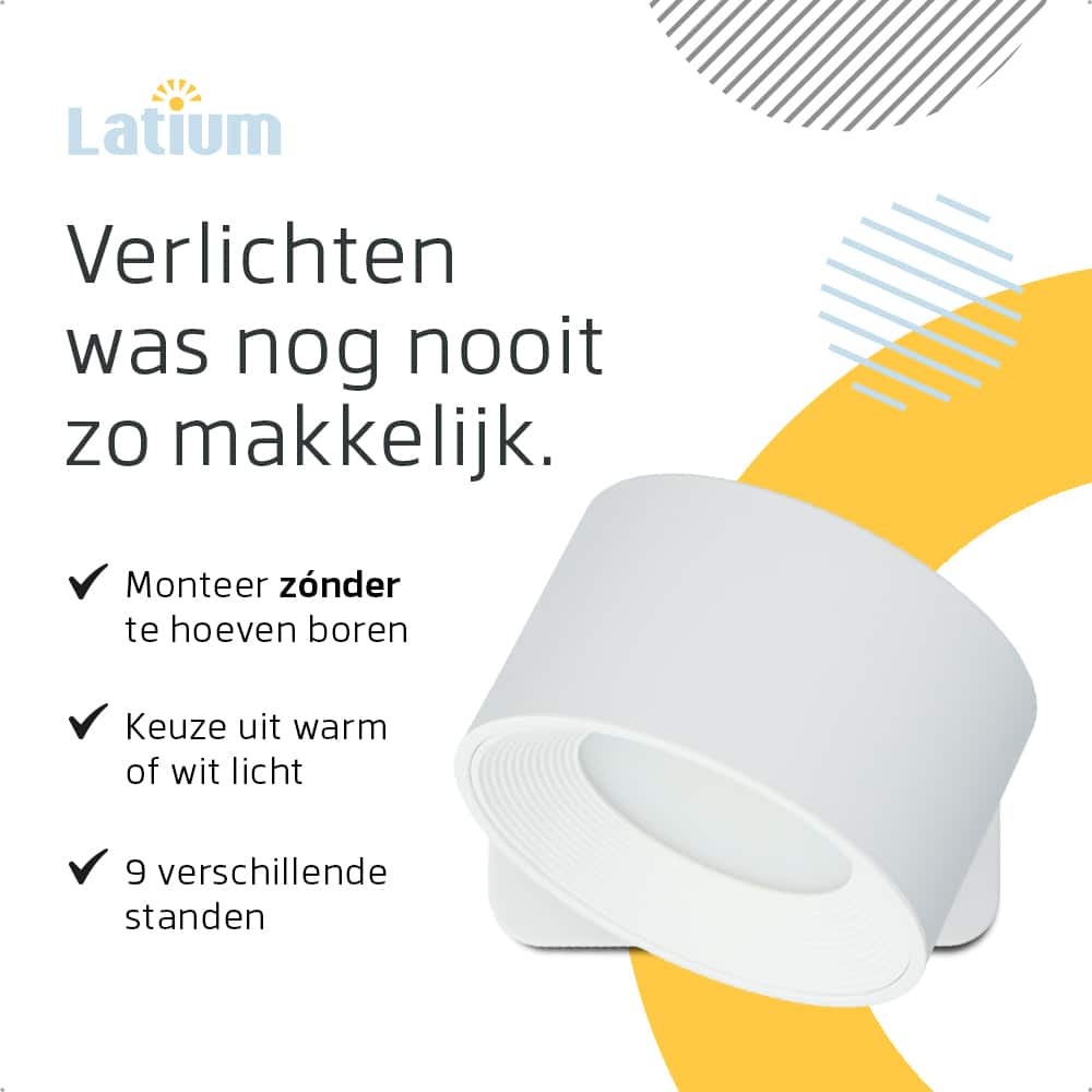 Latium Oplaadbare Wandlamp met Afstandsbediening - Rond Wit