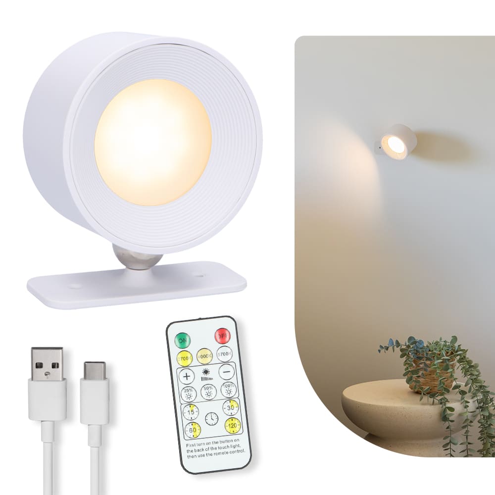 Latium Oplaadbare Wandlamp met Afstandsbediening - Rond Wit