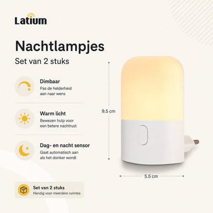 Latium Nachtlampje voor Stopcontact met Dag en Nacht Sensor