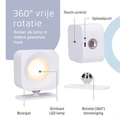 Vierkante Oplaadbare Wandlamp Wit - Draadloze Verlichting voor Binnen | Latium