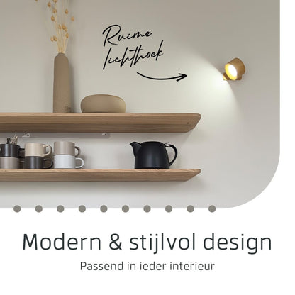 Ronde Oplaadbare Wandlamp Hout Look -  Draadloze Verlichting voor Binnen | Latium