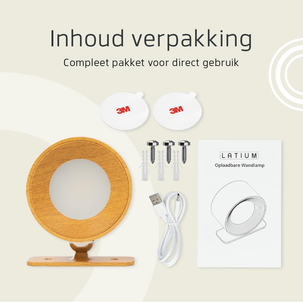Ronde Oplaadbare Wandlamp Hout Look -  Draadloze Verlichting voor Binnen | Latium