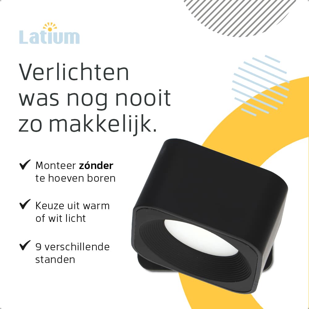 Vierkante Oplaadbare Wandlamp Zwart - Draadloze Verlichting voor Binnen | Latium