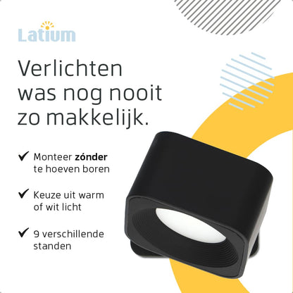 Vierkante Oplaadbare Wandlamp Zwart - Draadloze Verlichting voor Binnen | Latium