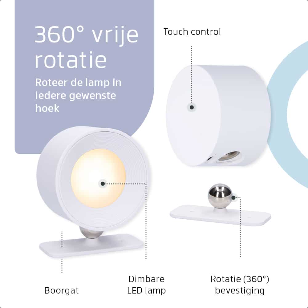 Latium Oplaadbare Wandlamp met Afstandsbediening - Rond Wit