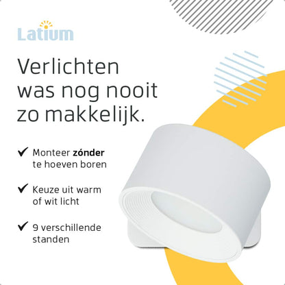 Oplaadbare Wandlamp met Afstandsbediening Wit -  Draadloze Verlichting voor Binnen | Latium