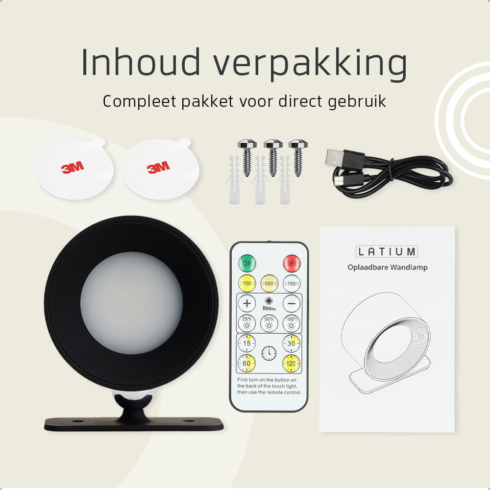 Oplaadbare Wandlamp met Afstandsbediening Zwart - Draadloze Verlichting voor Binnen | Latium