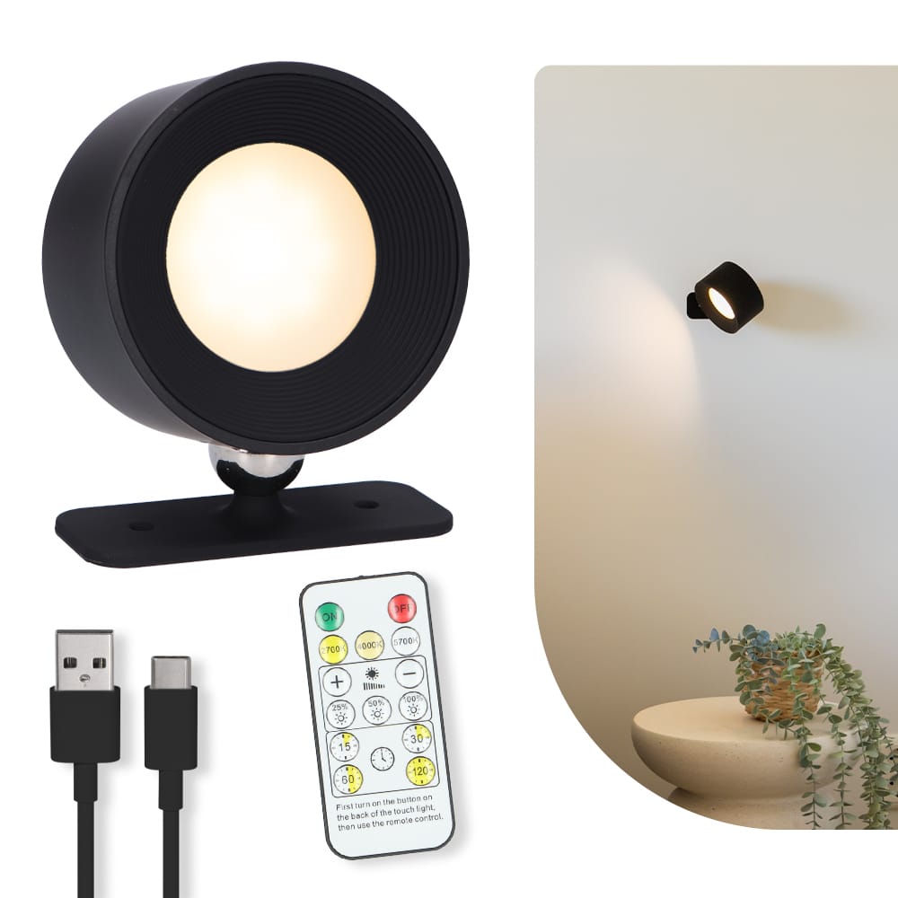 Oplaadbare Wandlamp met Afstandsbediening Zwart - Draadloze Verlichting voor Binnen | Latium