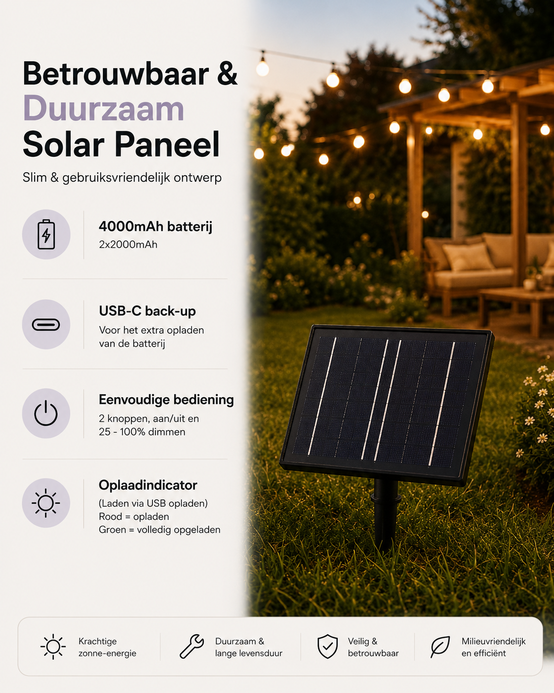 Latium Solar Lichtsnoer 10m met Afstandsbediening - Waterdicht