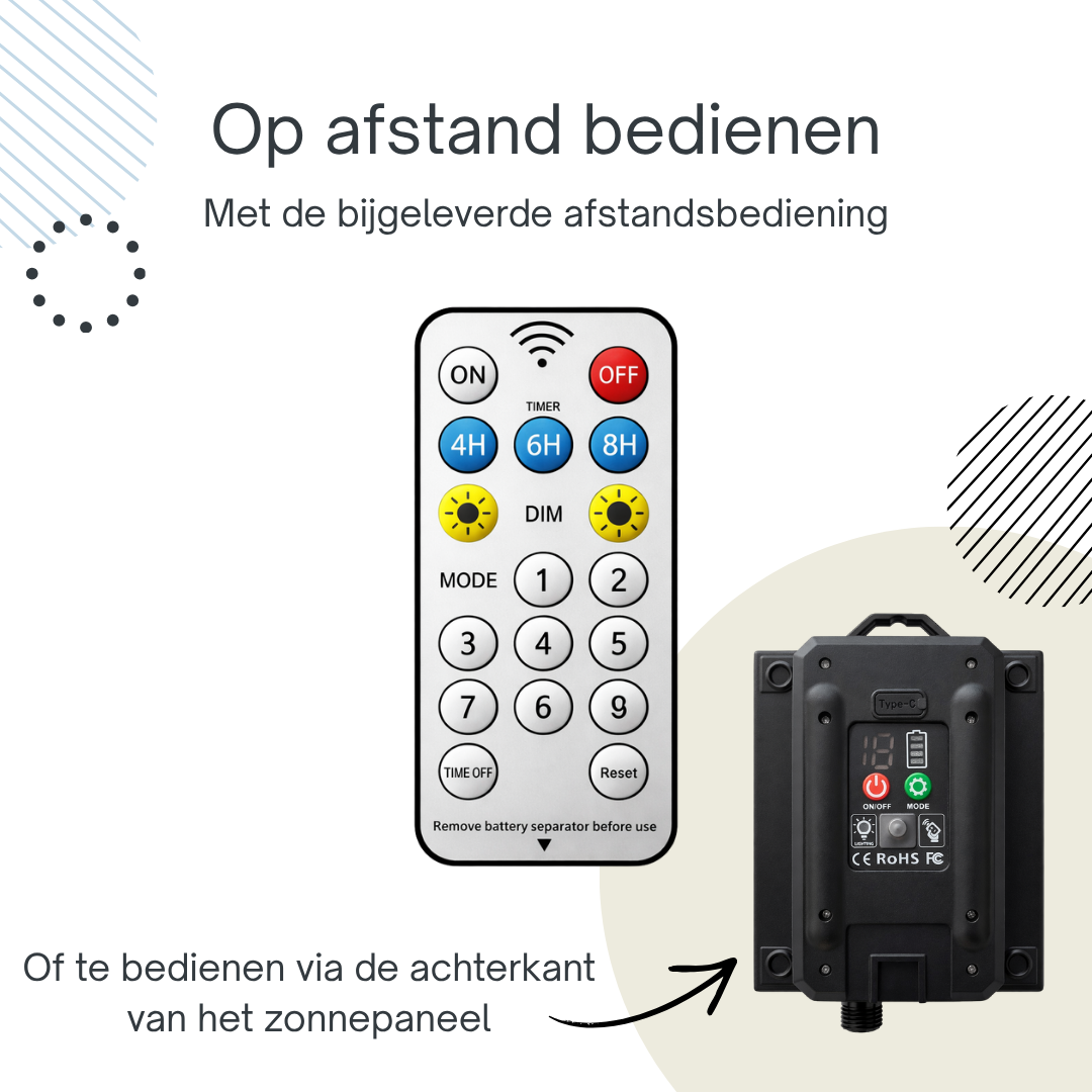 Latium Solar Lichtsnoer 10m met Afstandsbediening - Waterdicht