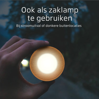 Ronde Oplaadbare Wandlamp Hout Look -  Draadloze Verlichting voor Binnen | Latium