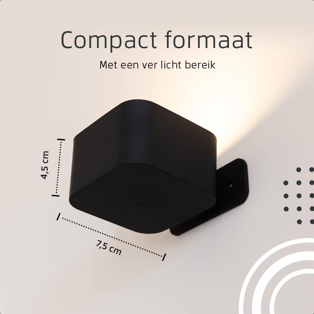 Vierkante Oplaadbare Wandlamp Zwart - Draadloze Verlichting voor Binnen | Latium