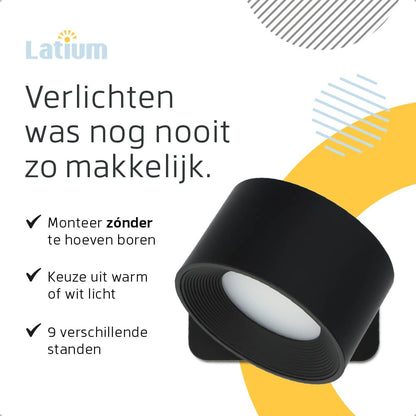 Ronde Oplaadbare Wandlamp Zwart -  Draadloze Verlichting voor Binnen | Latium