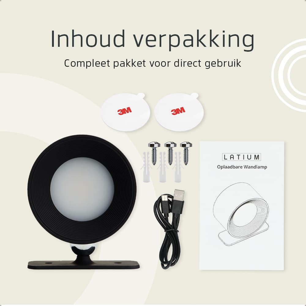 Ronde Oplaadbare Wandlamp Zwart -  Draadloze Verlichting voor Binnen | Latium